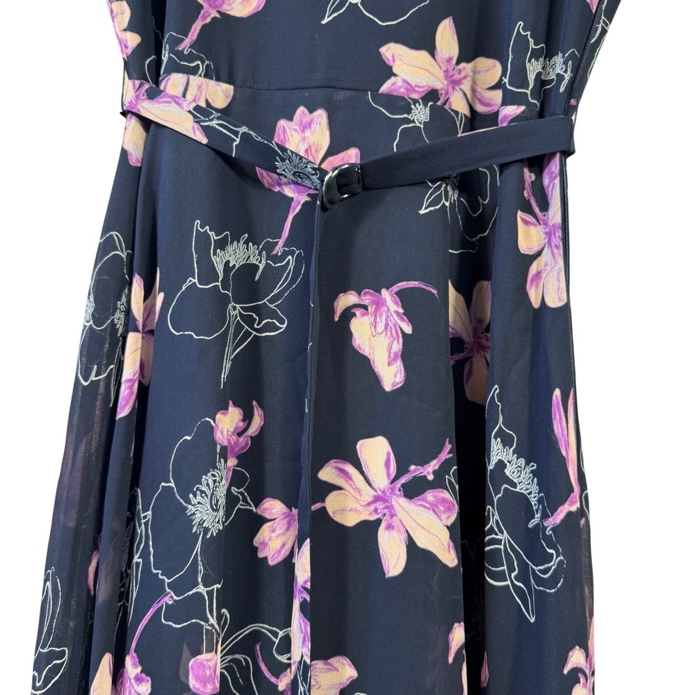 Club Monaco Silk Floral Handkerchief Hem Midi Dress Navy Blue Purple‎ Size 4 - Picture 5 of 15